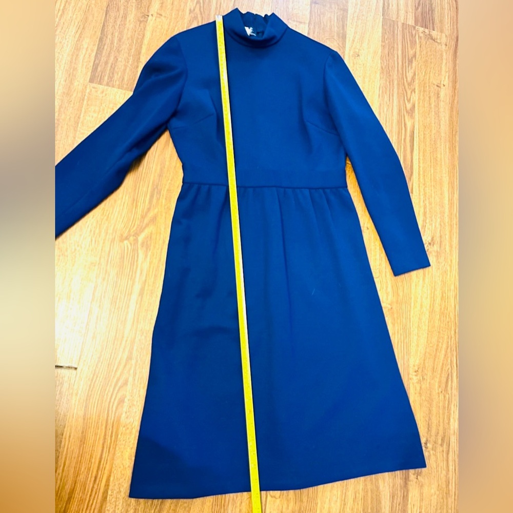 Vintage 1960's ADELE MARTIN Original KNIT WOOL DRESS Blue, Long Sleeve, Medium - Picture 7 of 11